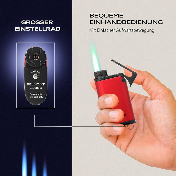 Colibri Belmont Sturmfeuerzeug - Windbeständig - Grosse Einstellrad - Jet Feuerzeug Mit Einzel Jetfl