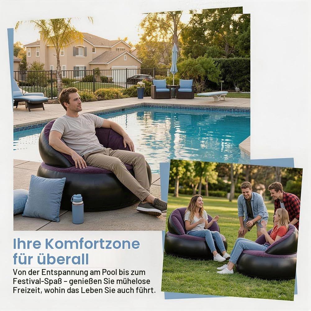 Aufblasbare Sofa,Aufblasbarer Sofastuhl Tragbarer Aufblasbarer Stuhl Beflocktes Luftsofa Rundes Outd