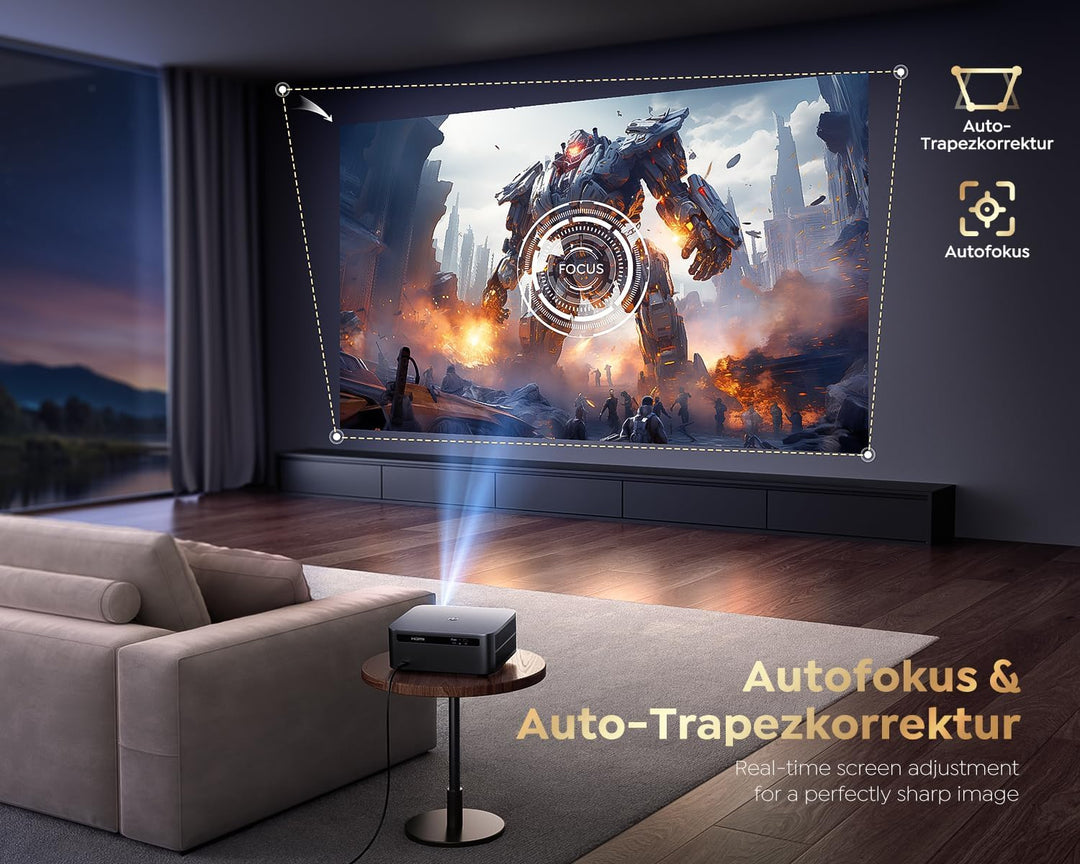 Smart Beamer 4K【1200 ANSI/Google TV】 Netflix Official, Autofokus Trapezkorrektur Beamer Outdoor Tage
