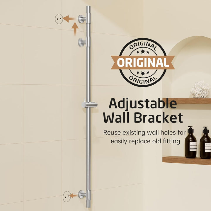 KES Duschstange Brausestange Edelstahl 18/8 Wandstange Dusche mit Duschkopfhalterung Duschkopf Halte