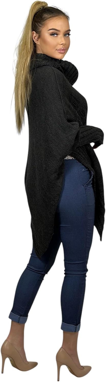 Mississhop Poncho Strick Sweatshirt Pullover Umhang Überwurf Einheitsgrösse Graphit, Einheitsgrösse