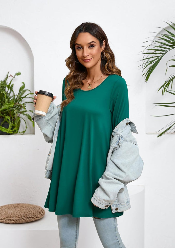 Enmain Damen Tunika Shirt Langarm/Kurzarm Bluse mit Blumen Longshirt Casual Elegante 3/4 Ärmel Rundh