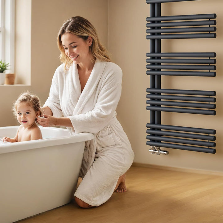EMKE Design Rundrohr Handtuchheizkörper 1660x600 mm, Badheizkörper Handtuchhalter mit Seitenanschlus