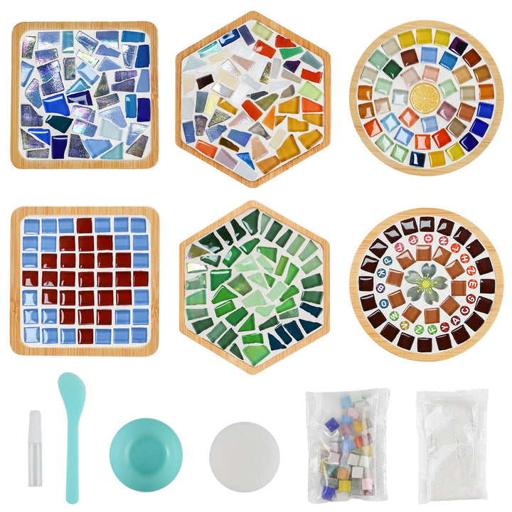 MOVATEK DIY Mosaik Untersetzer Bastelset für Erwachsene – 6 Stück Glas-Mosaik Untersetzer zum Selbst