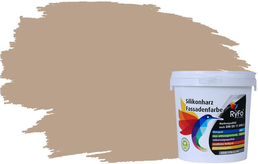 RyFo Colors Silikonharz Fassadenfarbe Lotuseffekt Trend Beige 1l - bunte Fassadenfarbe, weitere Brau