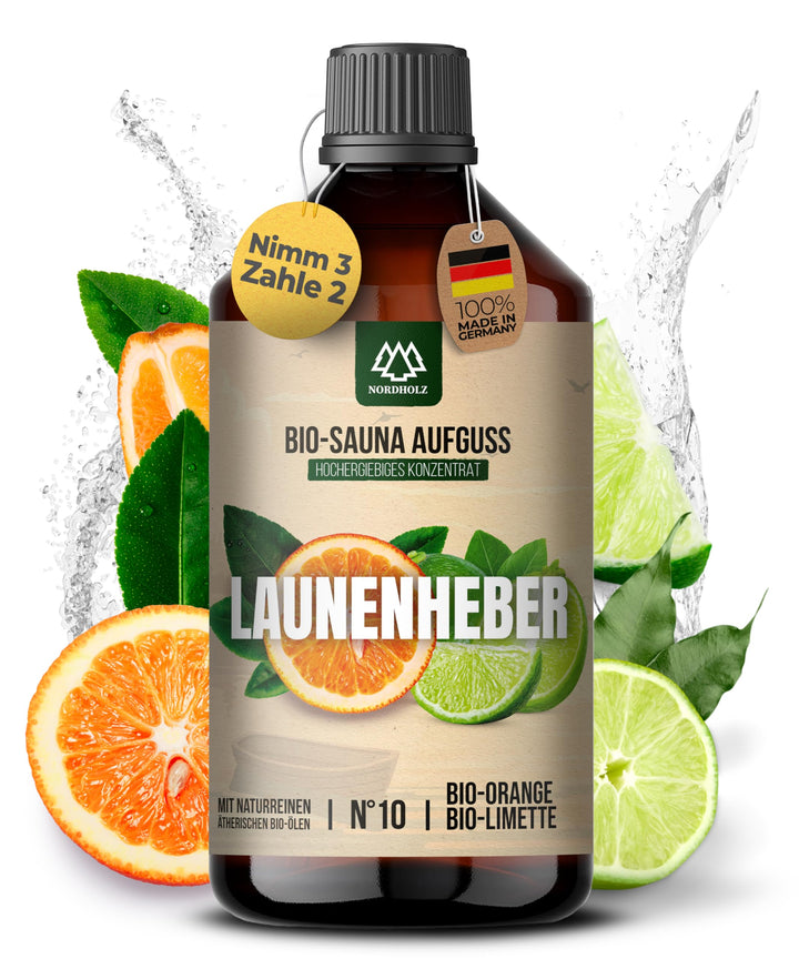 Saunaaufguss BIO [NATURREINE ÄTHERISCHE BIO-ÖLE] Sauna Aufgussmittel #10 Launenheber 250ml Orange, L