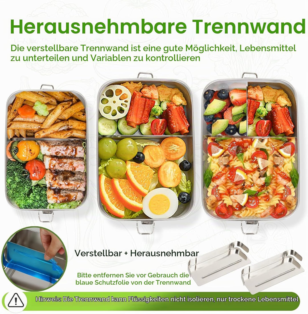 2 Pack 1400/850ml 304 Edelstahl Lunch Box und Lebensmittelbehälter mit Deckel Auslaufsicheres verste