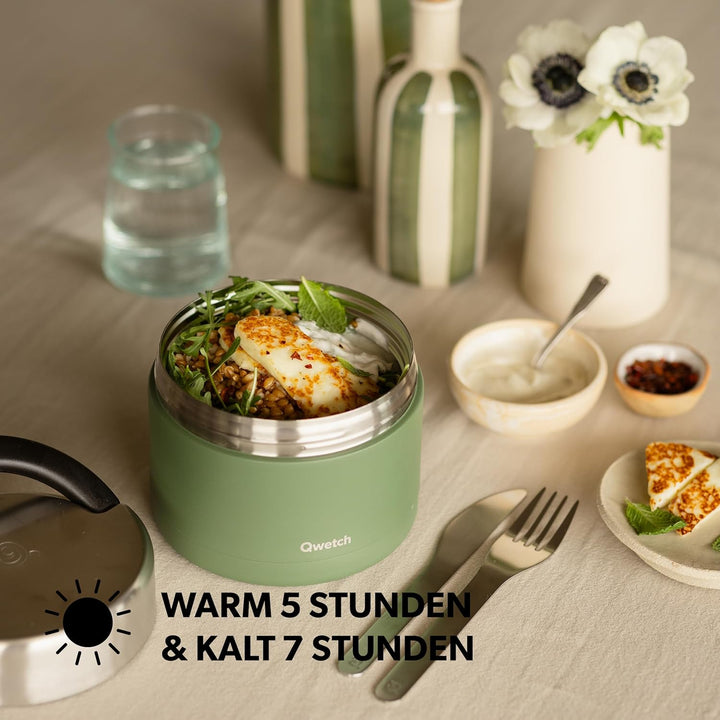 QWETCH - Thermobehälter für Essen mit Griff - 650ml Rote Blumen - Lunchbox Edelstahl Isotherm - 5h H