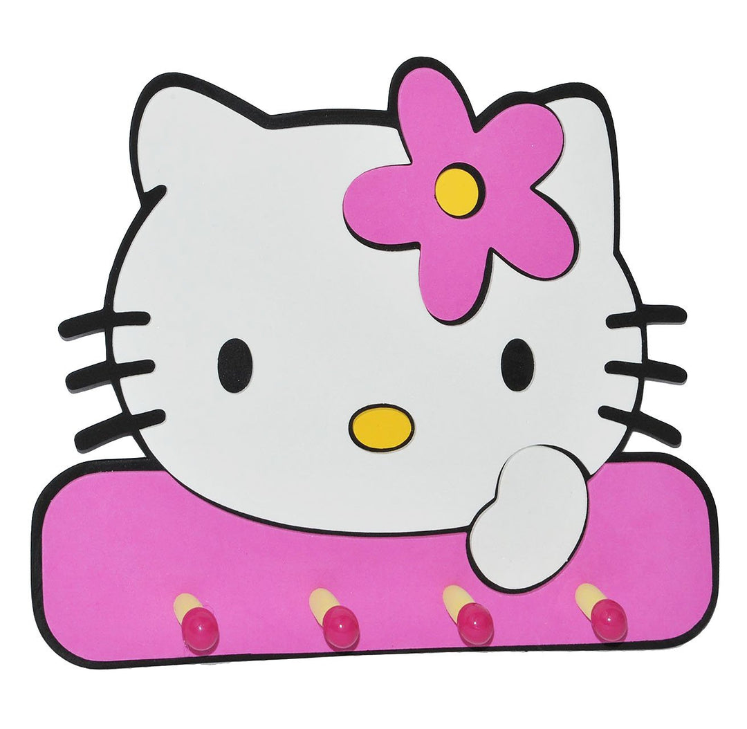 3-D Kindergarderobe - Hello Kitty - mit 4 Kleiderhaken Moosgummi - Garderobenhaken Wandhaken Kinder