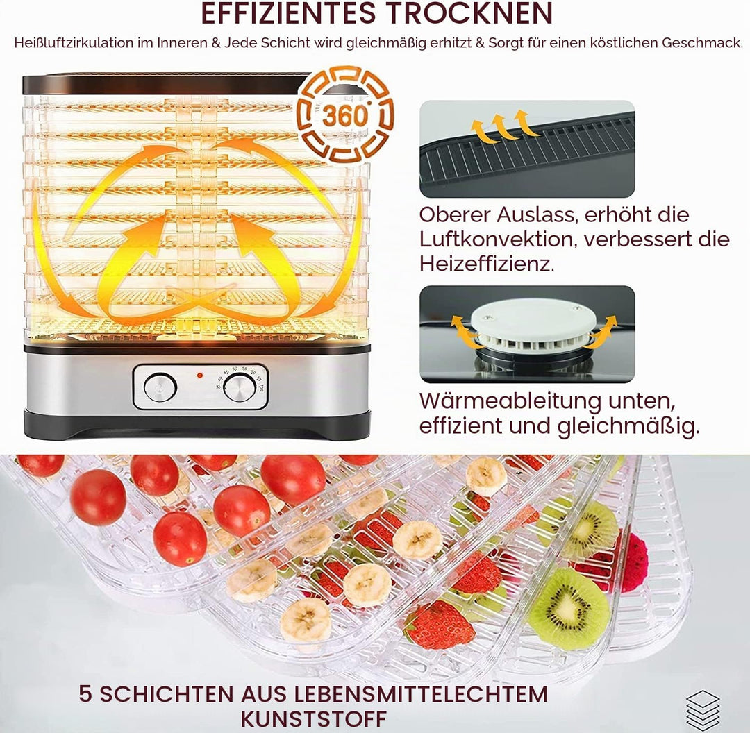 COOCHEER Dörrautomat Dörrapparat für Obst und Gemüse,Lebensmitteltrockner, 400W mit Temperatur einst