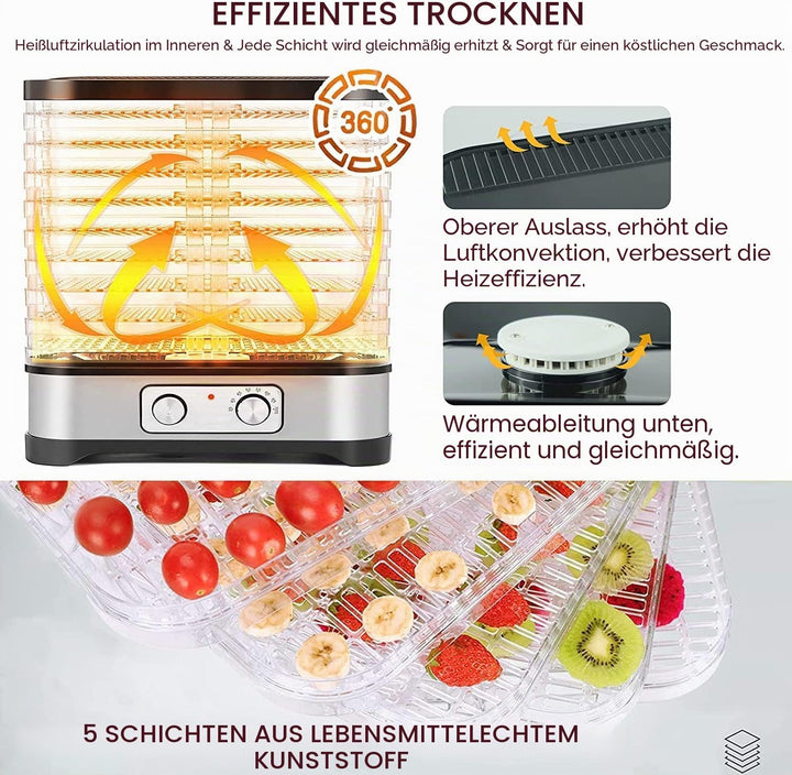 COOCHEER Dörrautomat Dörrapparat für Obst und Gemüse,Lebensmitteltrockner, 400W mit Temperatur einst