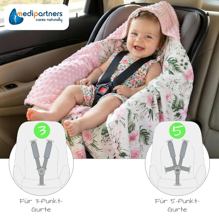 Medi Partners Einschlagdecke Baby Babyschale 100% Baumwolle für Sommer 85x85cm Kinderwagen Kuschelde