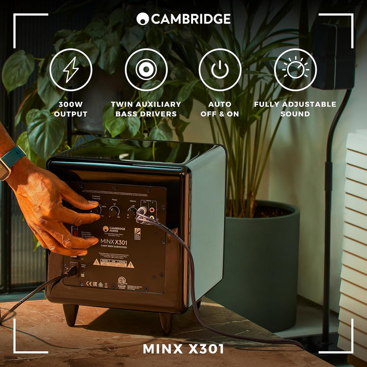 Cambridge Audio Minx X301-300 Watt Aktiv-Subwoofer mit zusätzlichem Basstreiber und voll einstellbar