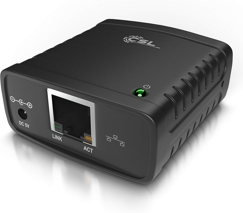 CSL - LAN Printserver Druckerserver - Fast Ethernet - USB2.0 High Speed - LRP Print Server für Windo