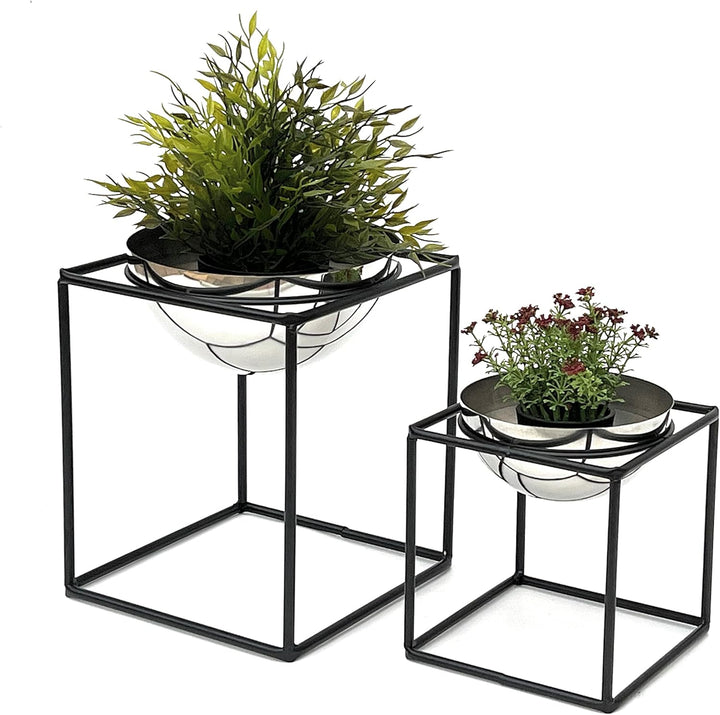 DanDiBo Blumenhocker Metall mit Topf Schwarz Silber Blumenständer 96256 2er Set Blumensäule Modern P