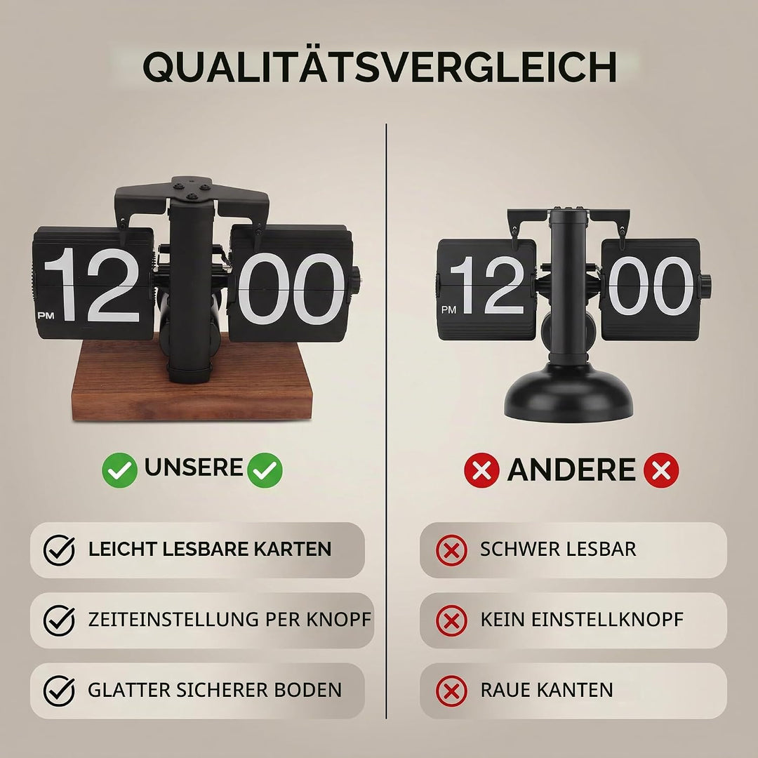 Ejoyous Retro Flip Clock, Grosse Zahlen, Einstellbarer Timer, Schwarznussmaterial, Luxusdesign, für