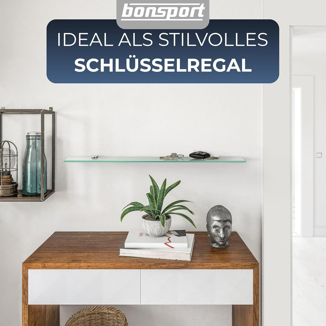 bonsport Glasregal Wandregal für Badezimmer Klarglas - Glas Regal aus 6 mm Sicherheitsglas 60cm - Gl