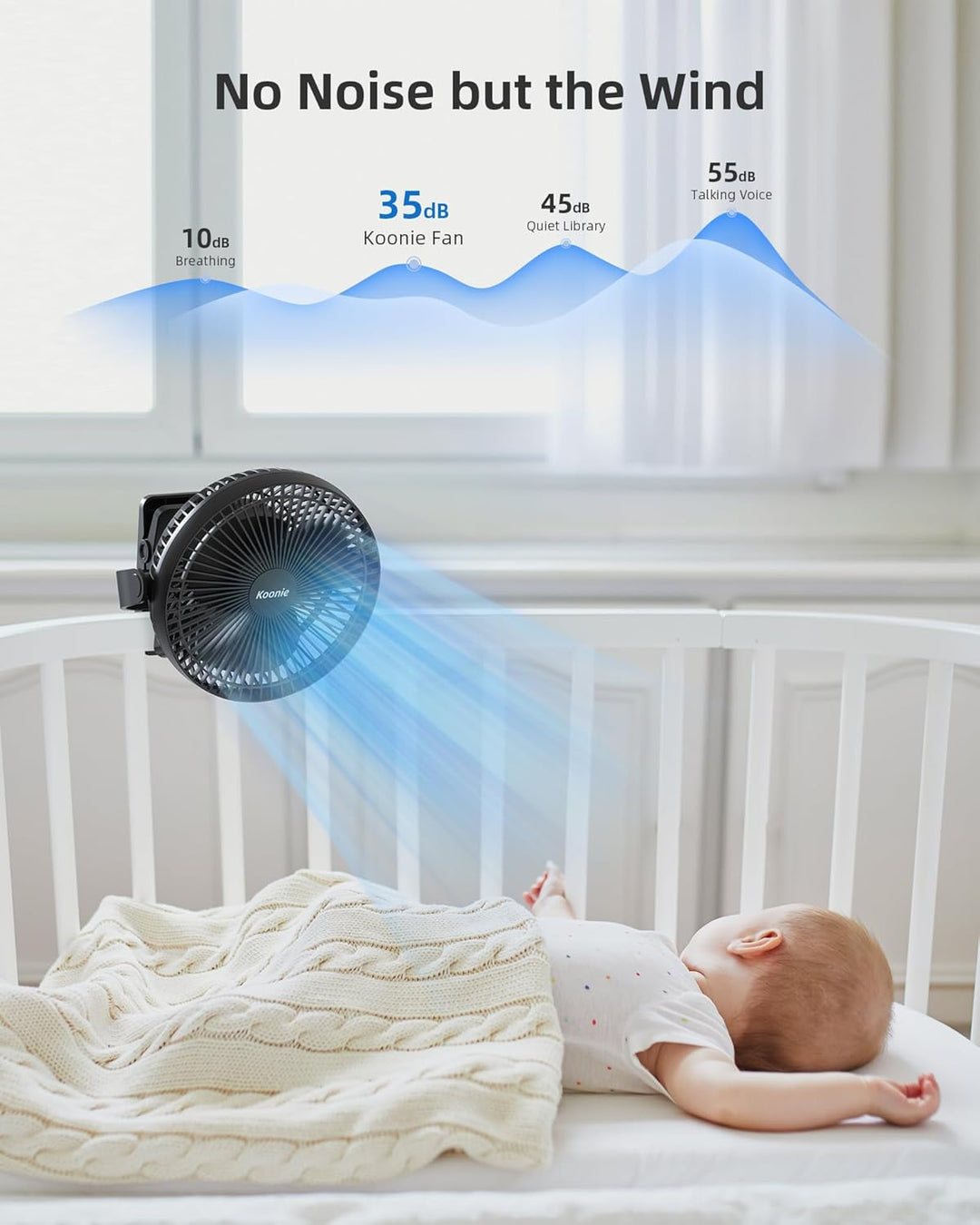 Koonie 20cm Tragbarer Clip-On-Ventilator, USB-Tischventilator mit 10.000 mAh Akku, 4 Geschwindigkeit
