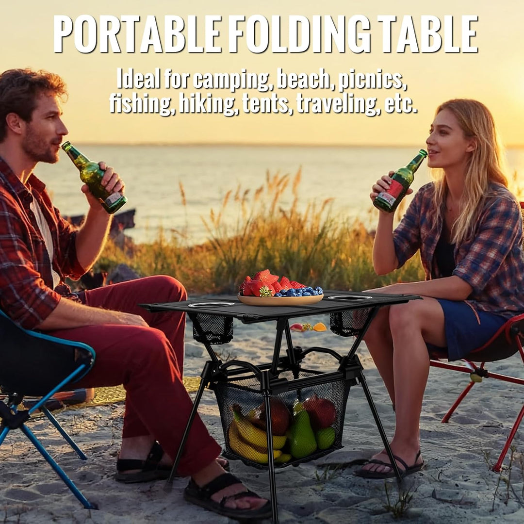 GARLLEN Campingtisch klappbar, 60x43x51cm Camping Tisch Klapptisch mit Getränkehalter, Netztasche &