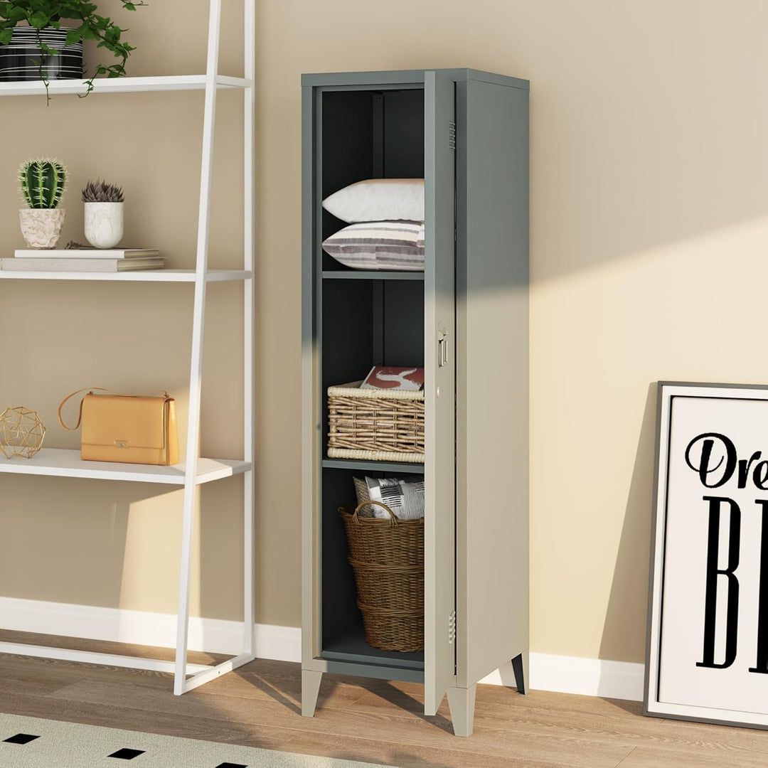 [en.casa] Einzelspind Kurikka Metallspind mit 2 Ablagen 137 x 38 x 38 cm abschliessbar Schliessfachs