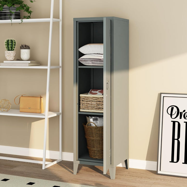 [en.casa] Einzelspind Kurikka Metallspind mit 2 Ablagen 137 x 38 x 38 cm abschliessbar Schliessfachs