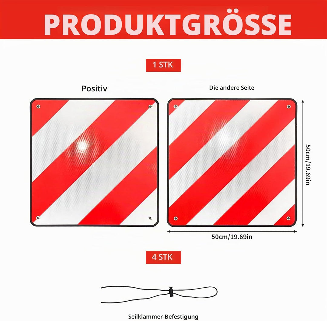 Reflektierendes Warnschild,Warntafel Fahrradträger 50 x 50 cm,Reflektierend Warnschild,2in1 rot Weis