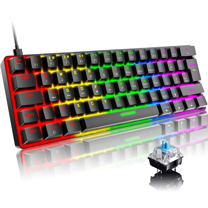Mini 60% Gaming-Tastatur Kabelgebundene mechanische Keyboard, Kompakte Tragbare 62 Tasten, UK-Layout