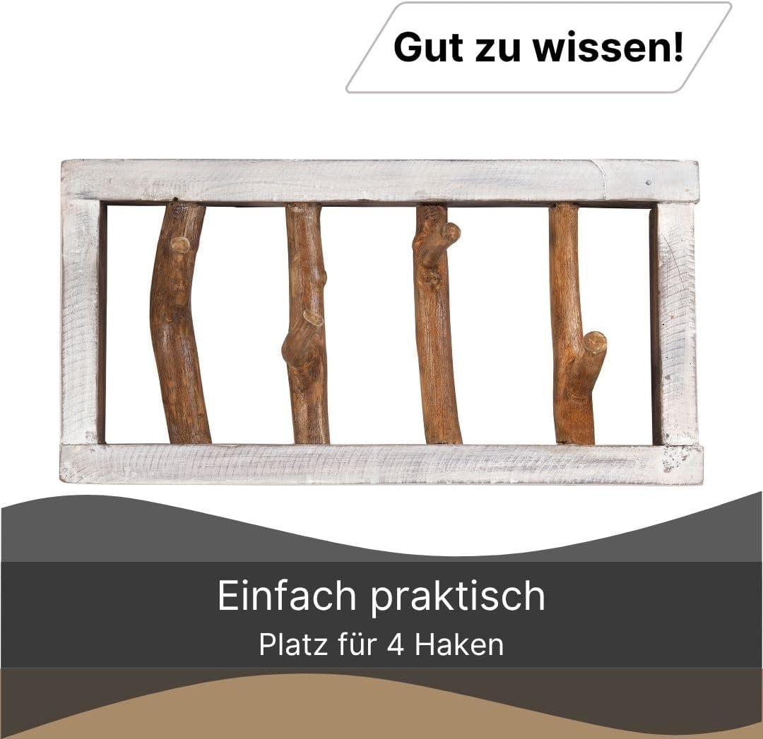 DESIGN DELIGHTS RUSTIKALE WANDGARDEROBE Limb | 45x23x~10-13 cm (BxHxT), Treibholz | Hakenleiste | Fa