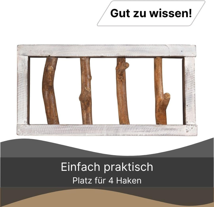 DESIGN DELIGHTS RUSTIKALE WANDGARDEROBE Limb | 45x23x~10-13 cm (BxHxT), Treibholz | Hakenleiste | Fa