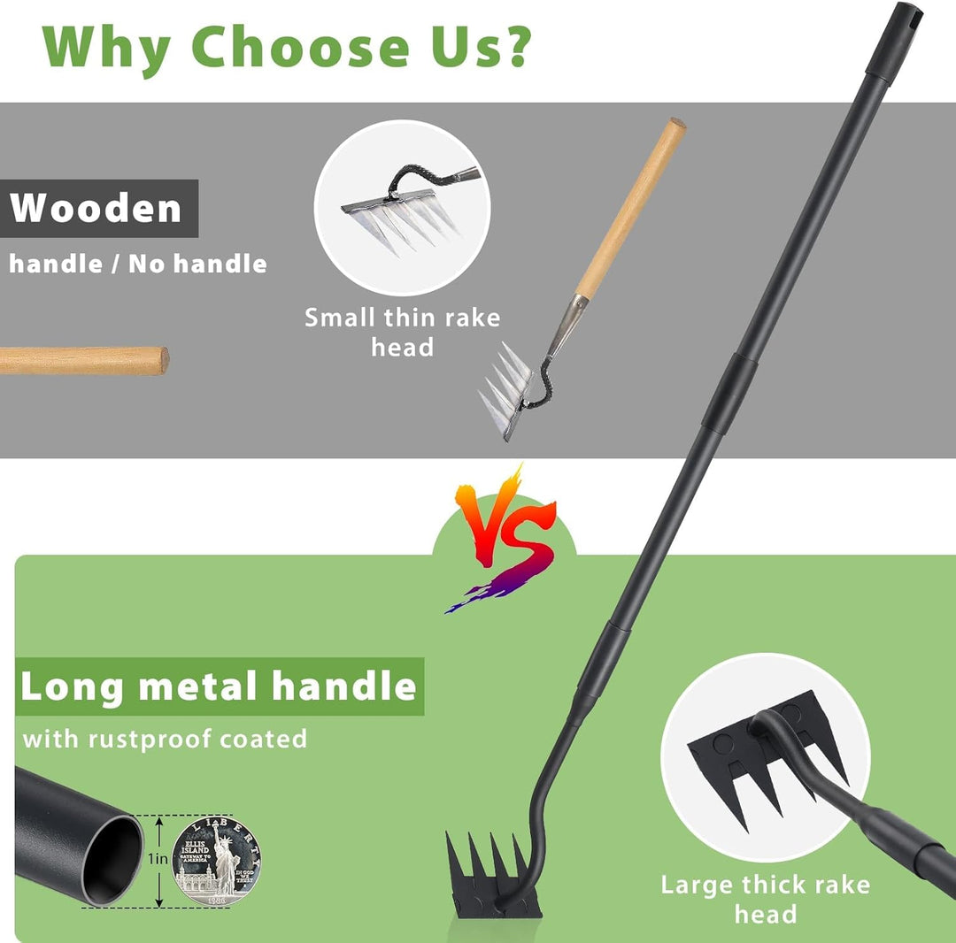 Garden Harke, 140cm Langer Griff, 4 Zinken Schwerlast Gartenrechen Metal Kohlenstoffstahl Garten Rec