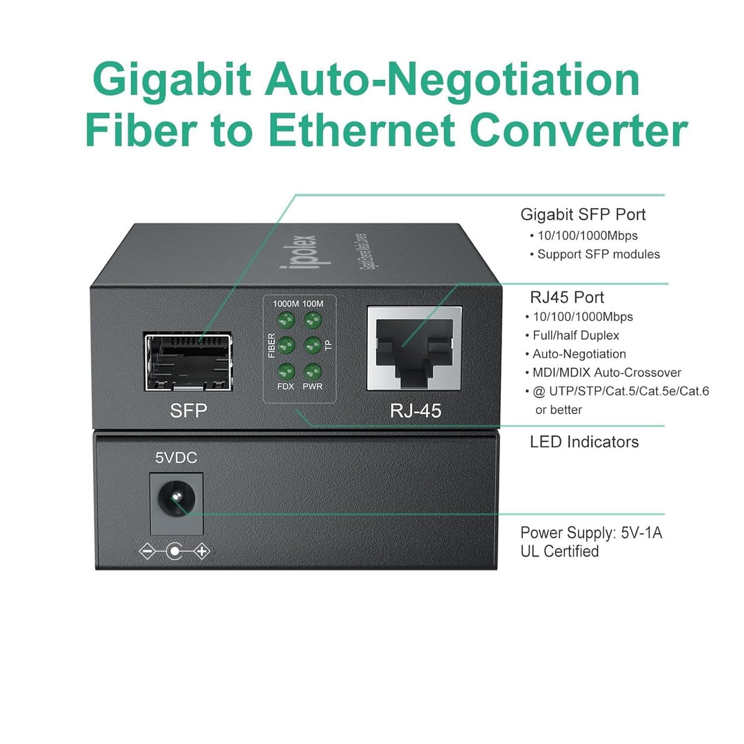 ipolex Gigabit Ethernet LWL Multimedia Konverter Multimode LC-Medienkonverter mit 1Gb SFP SX Transce