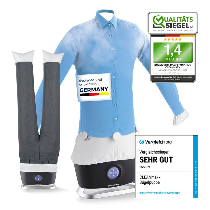 CLEANmaxx automatischer Hemdenbügler PRO STEAM + Hosenaufsatz | Dampffunktion, Touchdisplay | Bügelg