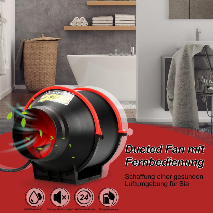 Ikodm 100 mm Einstellbar Rauchabzug Rohrventilator Inline-Kanalventilator, 320 m3/h Abluftventilator