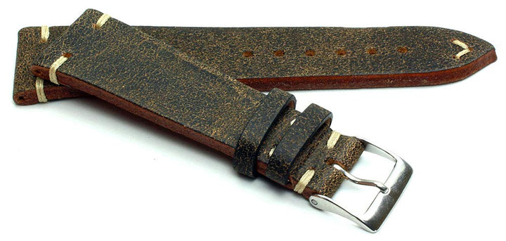 Sulla 22 mm Vintage Leder Uhrenarmband Handgemacht in Deutschland Retro Look Braun weisse Naht