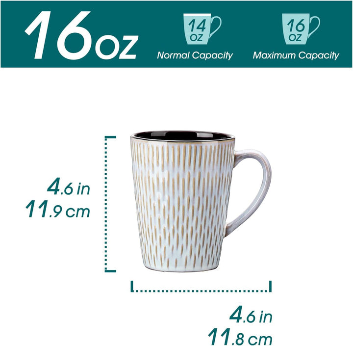 vancasso PLUVO Kaffeetassen set 6er, Tassen Set Steingut, 480ml Kaffeebecher mit Henkel, Espressotas