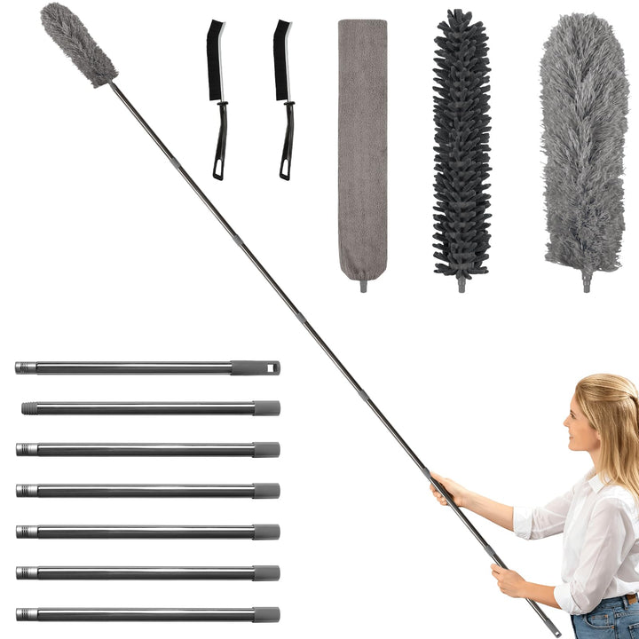 Terafeels 310 cm 5 Stück Staubwedel Lang Teleskop Waschbar, mit 1 Biegbare Eckbesen und 1 Chenille S