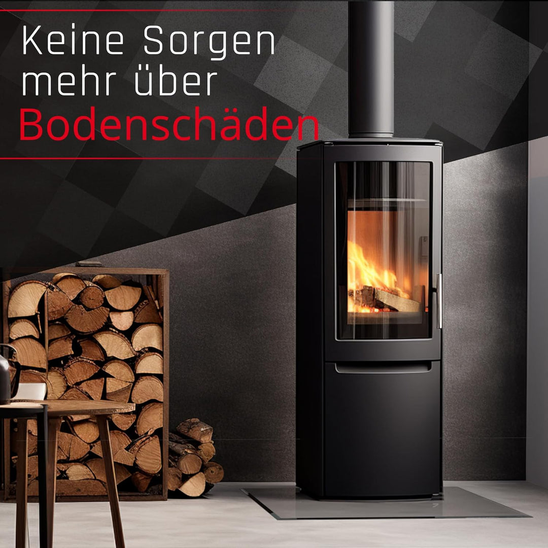 BIJON Glasplatte Rechteck für Kaminofen mit Dichtlippe, Glasbodenplatte - Funkenschutzplatte Glas mi