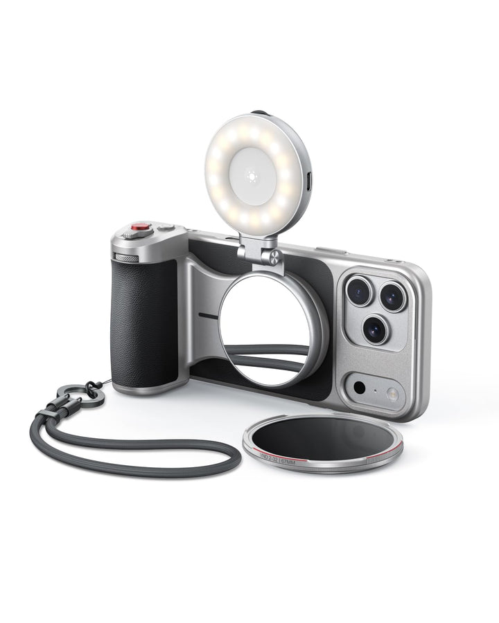 【Nur für iPhone 17 Pro】 TELESIN Master Grip Kit, Magnetic Kameragriff mit C03 Magnetische Selfie-Lic
