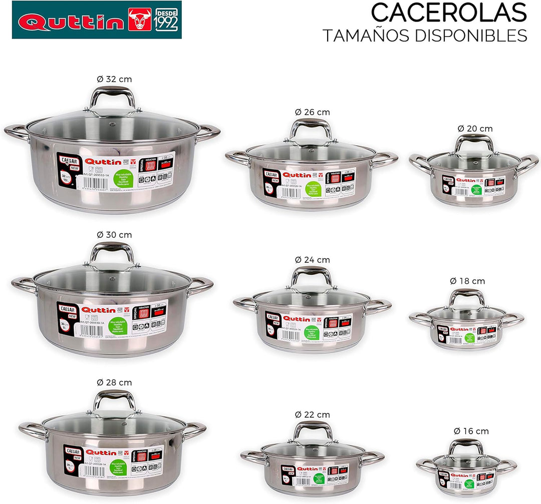 Quttin New Caesar Professioneller Kochtopf für Induktion, Küche und Backofen, grosser Topf, Edelstah