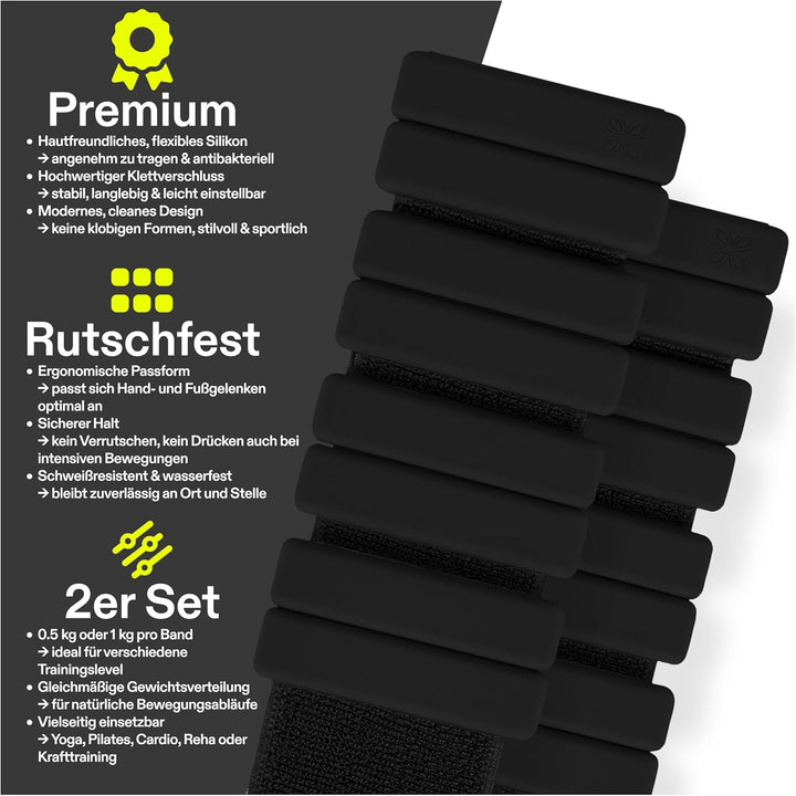 Gewichtsmanschetten aus Silikon (2x0,5 kg oder 2x1 kg) – Knöchelgewichte & Handgelenkgewichte für Fi