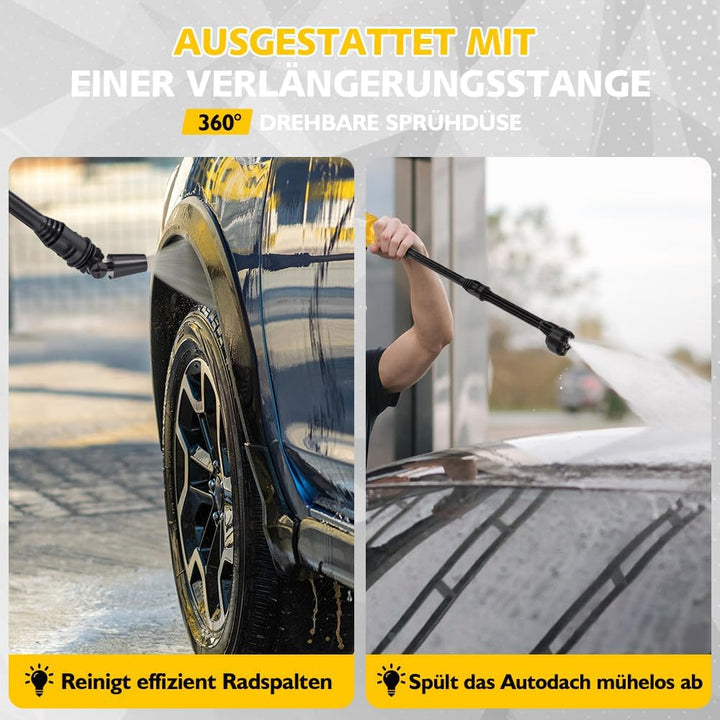 Akku-Bürstenloser Hochdruckreiniger 21V, 2X 4000mAh Akkus | Bürstenloser Motor, 180°/360° Drehdüse,