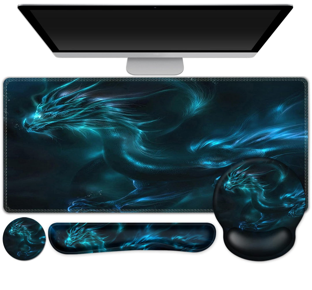 4-in-1 Mauspad Set, Mauspad mit Gelkissen+Handballenauflage Tastatur+Untersetzer+Grosses Mauspad Mou
