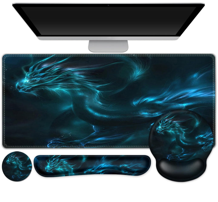 4-in-1 Mauspad Set, Mauspad mit Gelkissen+Handballenauflage Tastatur+Untersetzer+Grosses Mauspad Mou