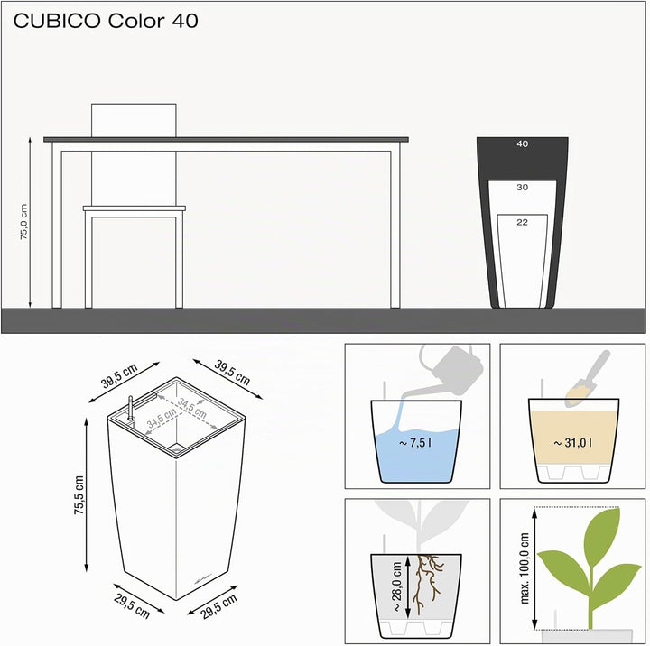 LECHUZA CUBICO Color 40 muskat 13151 Muskat 39.5x39.5x75.5 cm, Muskat 39.5x39.5x75.5 cm