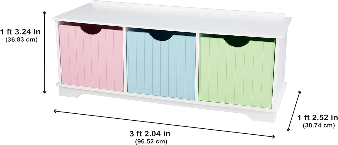 KidKraft Nantucket Aufbewahrungsbank aus Holz in Pastellfarben mit 3 Schubladen, Kinderregal Spielze