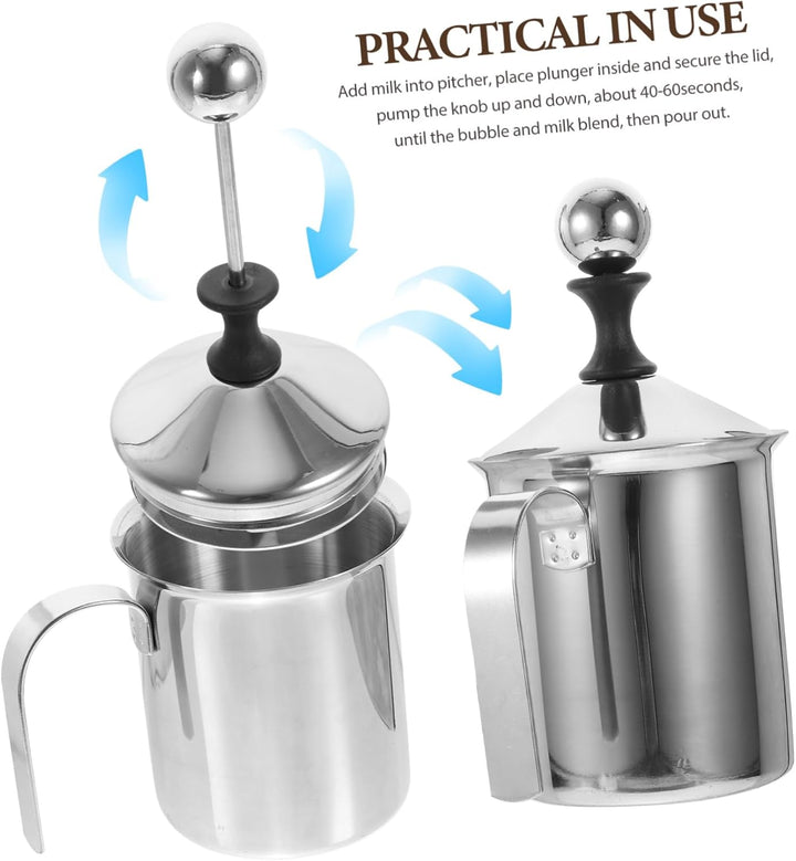 Toyvian 400 Ml Milchaufschäumer Edelstahl Doppelgitter Handpumpe Manuell Für Kaffee Cappuccino Vollm