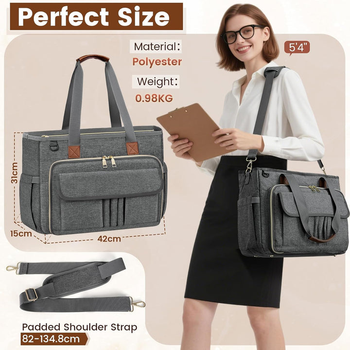 RAINSMORE Lehrertasche Damen Gross 15.6 Zoll Laptoptasche Arbeitstasche mit Isolierter Tasche für Kr