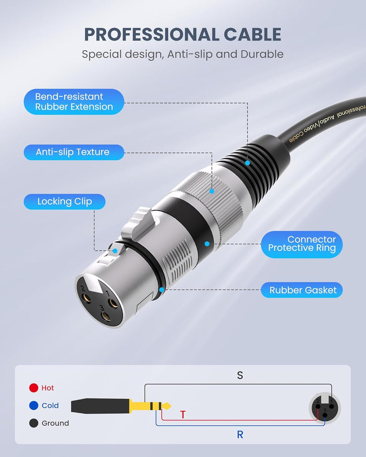 Tisino XLR auf Klinke 6,3, (5M) XLR-Buchse auf 6,3 mm Klinken Stereo Mikrofonkabel Symmetrisches Sig