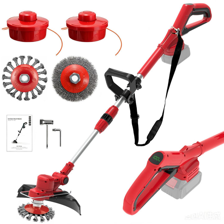 21V Rasentrimmer mit Akku mit Unkrautbürste, 2 in 1 Rasentrimmer mit akku Kompatibel mit 18V-25V Lit