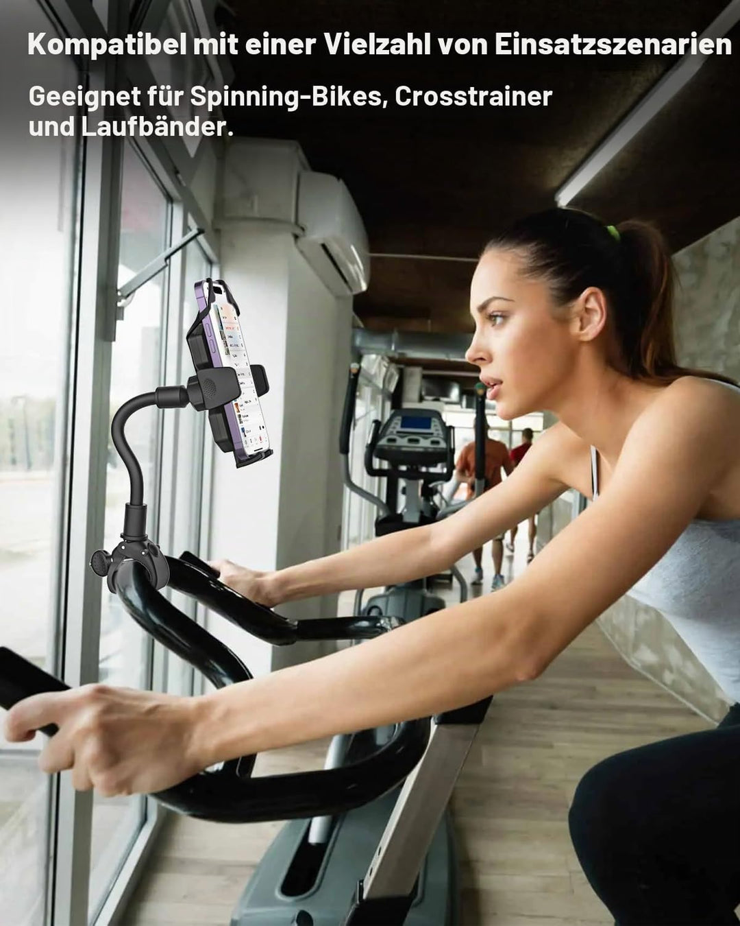 woleyi Hometrainer Handyhalterung, Schwanenhals Handy Lenkerhalterung für Laufband Heimtrainer Cross